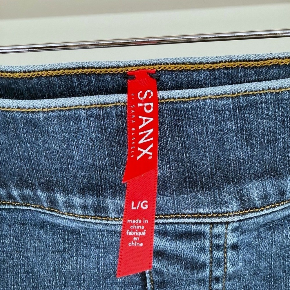 Spanx Womens Large Jean-ish Leggings Distressed Blue Denim‎ Slimming Ankle Pants - Picture 5 of 8